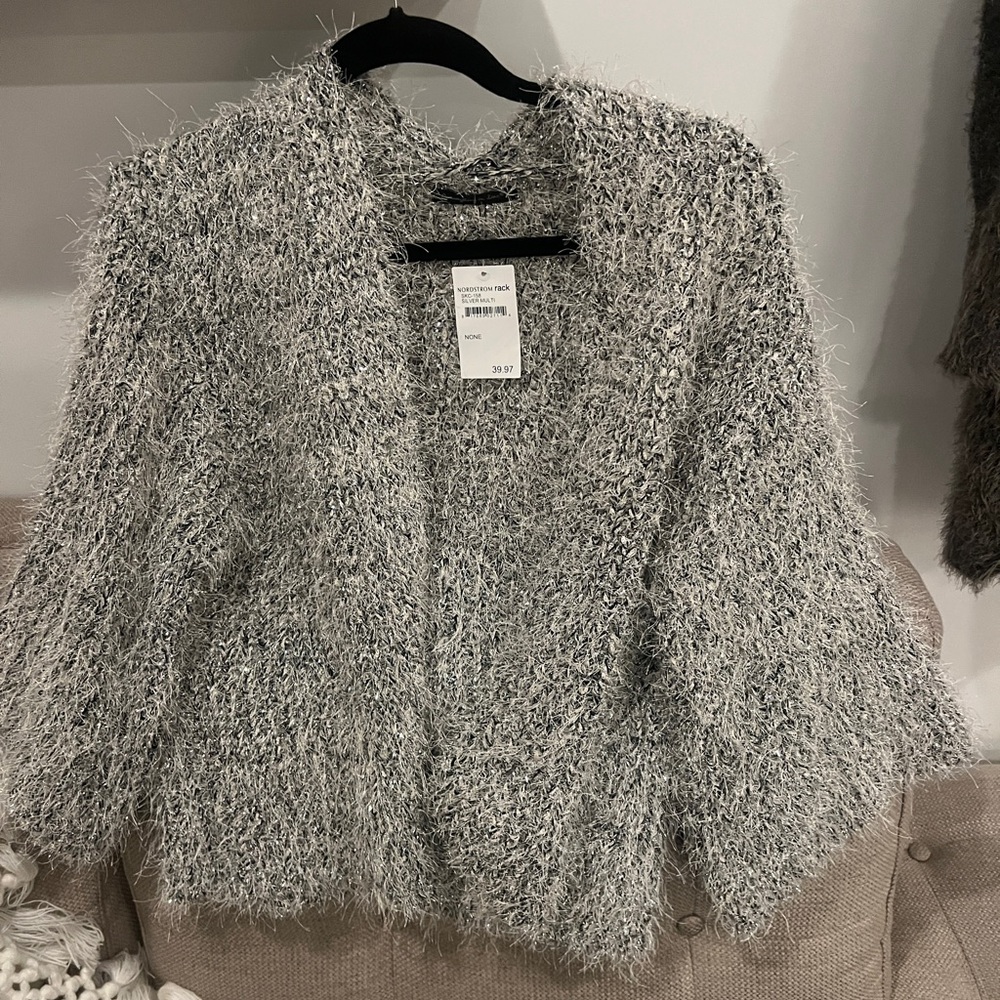 Nordstrom Women's Black and White Fuzzy Cardigan